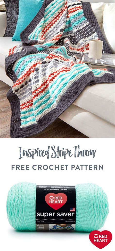 Free Inspired Stripe Throw Crochet Pattern Using Red Heart Super Saver