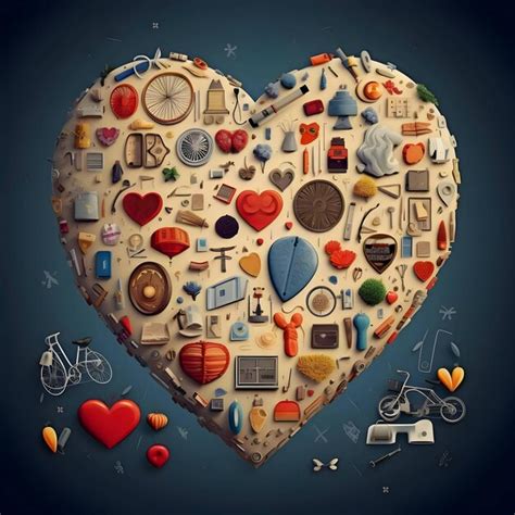 Premium Ai Image A Big Heart Made Of Everyday Objects