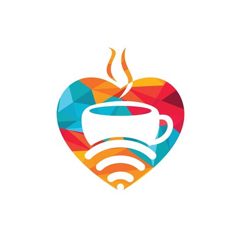 Coffee cup with WiFi and heart vector icon logo. Creative logo design template for cafe or ...