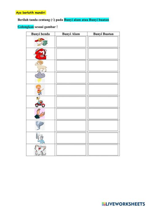 Mengolongkan Bunyi Alam Dan Bunyi Buatan Worksheet Google Classroom