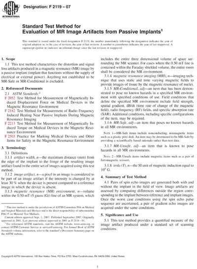 Astm F2119 01 Standard Test Method For Evaluation Of Mr Image Artifacts From Passive Implants