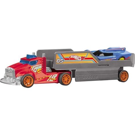 Hot Wheels Motors Camion radiocommandé avec remorque Extensible et Voiture à rétro Friction