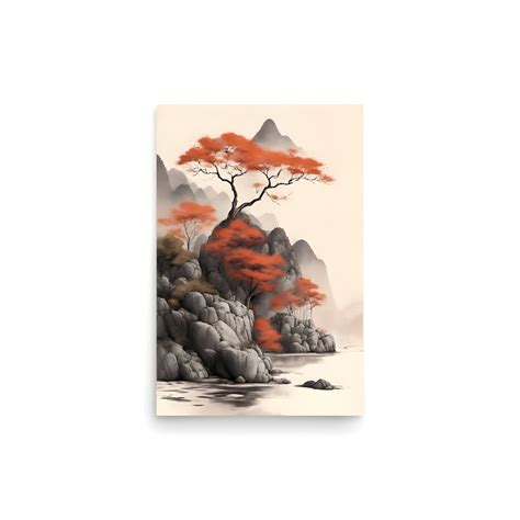 PRINTABLE Chinese Ink Painting Mountains and River Landscape Wall Art ...