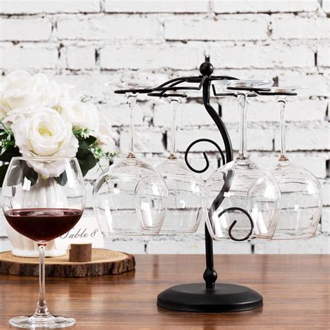 6 Hook Freestanding Black Metal Countertop Wine Glass Holder Rack Ste Myt