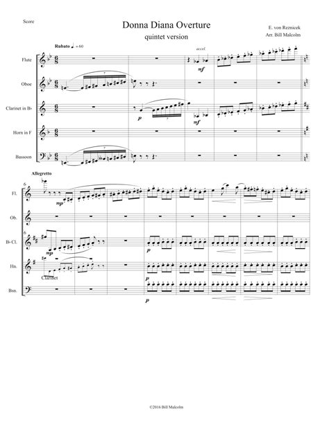 Donna Diana Overture For Wind Quintet Arr Bill Malcolm Sheet Music