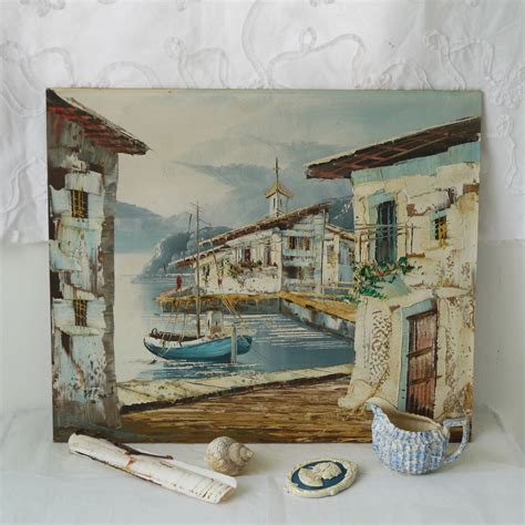 Vintage Fishing Port Oil Painting on Board - Etsy