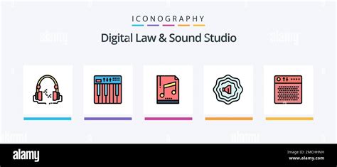 Digital Law And Sound Studio Line Filled 5 Icon Pack Including Pressure