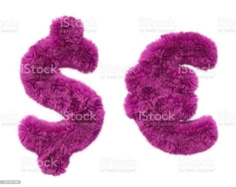 Pink Fur Alphabet Furry Dollar And Euro Currency Signs Isolated On