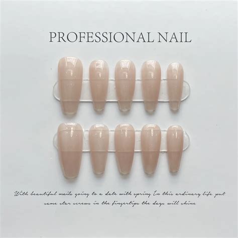 Pcs Handmade Simple Nude Color Press On Nails French Almond Manicure