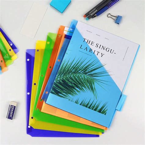 Pcs Multicolor Plastic Binder Dividers With One Front Pocket And Tab