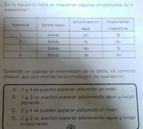 Teniendo En Cuenta La Informacion De La Tabla Es Correcto Afirmar