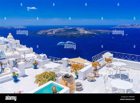 Santorini volcanic caldera as seen from Fira, capital of Santorini, Greece Stock Photo - Alamy