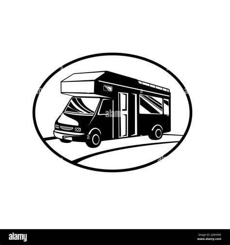 Retro Woodcut Negro Y Blanco Estilo Ilustraci N De Una Campervan O