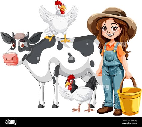 Linda Mujer Agricultora Ilustraci N De Personaje De Dibujos Animados