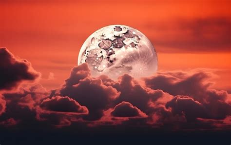 Premium AI Image | A red sky with clouds and the moon in the background