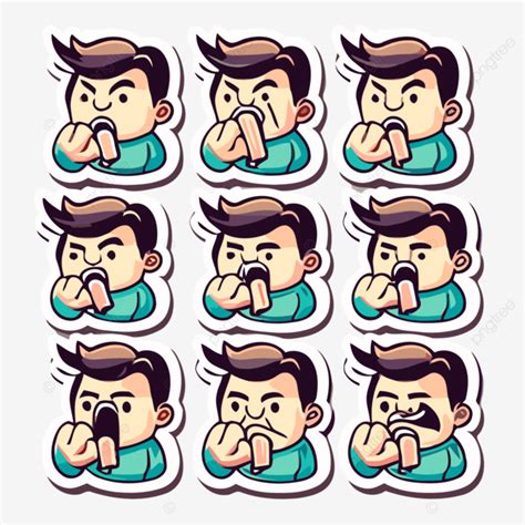 Set Of Stickers Showing A Cartoon Man With Different Facial Expressions Clipart Vector Sticker