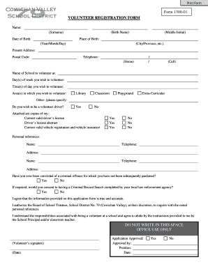 Fillable Online Bcsd79 Civicweb VOLUNTEER REGISTRATION FORM District