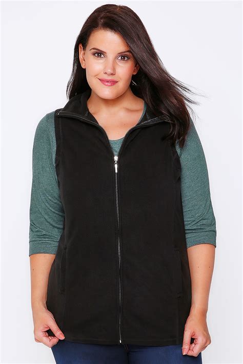 Black Microfleece Gilet With Zip Front Plus Size 16 to 36