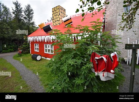 The Christmas House near Akureyri in Northern Iceland. Santa's clothes ...