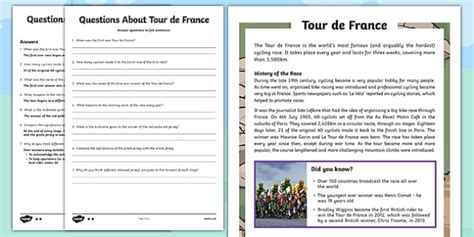 Ks2 Tour De France Differentiated Reading Comprehension Activity