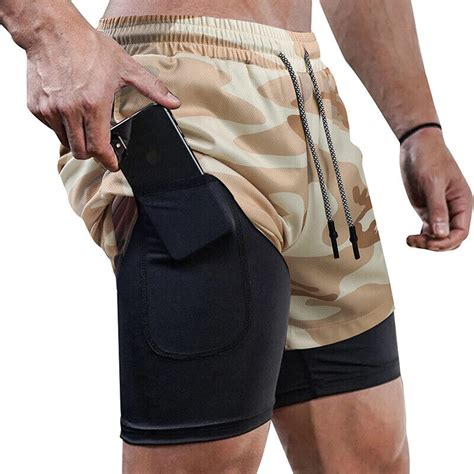 Mens 2 In 1 Compression Gym Workout Training Running Shorts Phone Pocket Pants Ebay