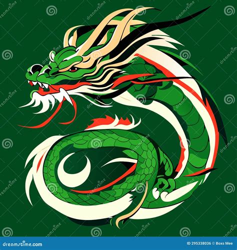 Green Chinese Dragon on a Green Background. Vector Illustration Stock ...