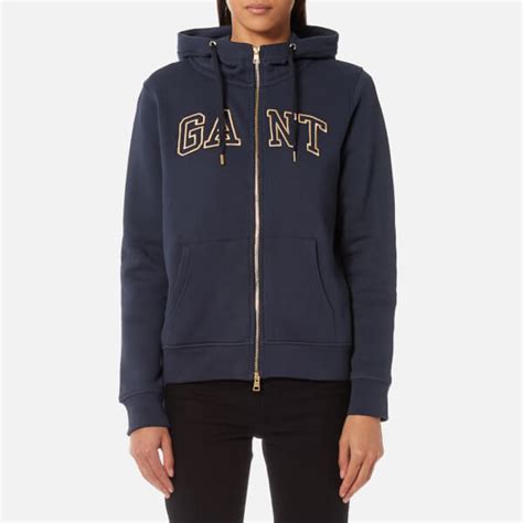 Gant Womens Gant Logo Gold Full Zip Hoody Evening Blue Womens