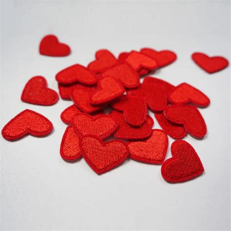 Mayitr 10pcs Love Red Heart Iron On Patch Sewing On Embroidered