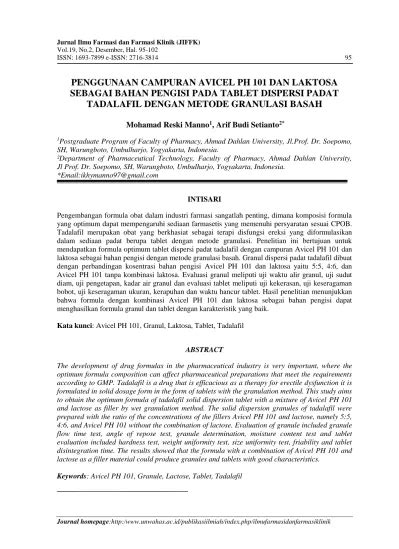 Optimasi Campuran Avicel Dan Laktosa Sebagai Bahan Pengisi Pada