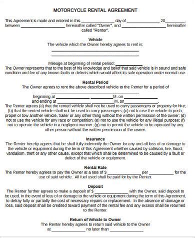 Motorcycle Rental Agreement Pdf Fill Online Printable Fillable Blank