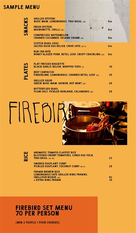 Dine In Dinner Menu | Firebird