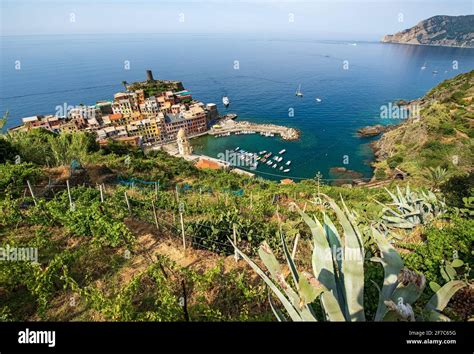 Aerial View Of The Famous Vernazza Village And The Ligurian Sea From