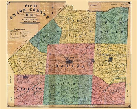 1907 Map Of Union County North Carolina Etsy