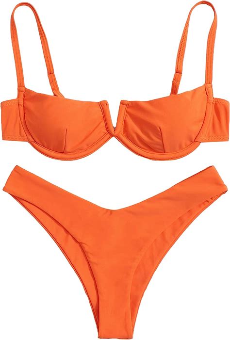 Verdusa Womens Underwire Bra High Cut Bikini Set Beach Two Piece Bathing Suit Orange Small