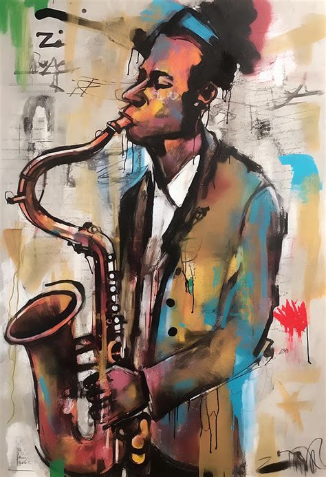 Colorful Ai Generated Man Playing Saxophone Digital Art By Olfactoart