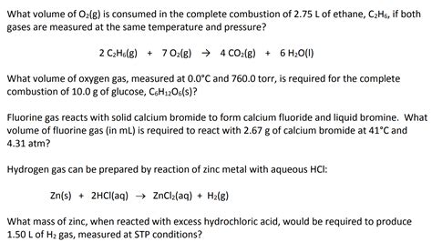 Solved What Volume Of O G Is Consumed In The Complete Chegg