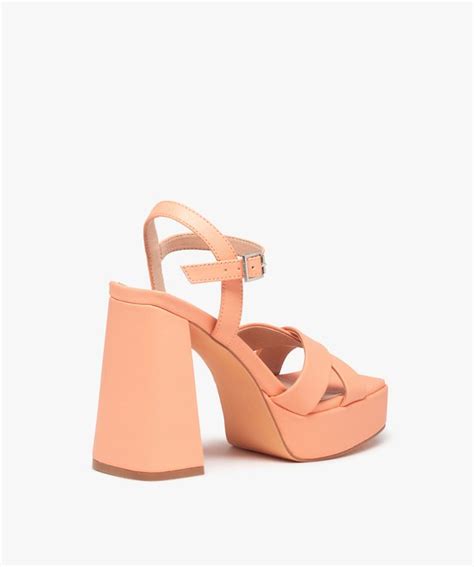 Sandales femme unies à talon flare haut nude GEMO