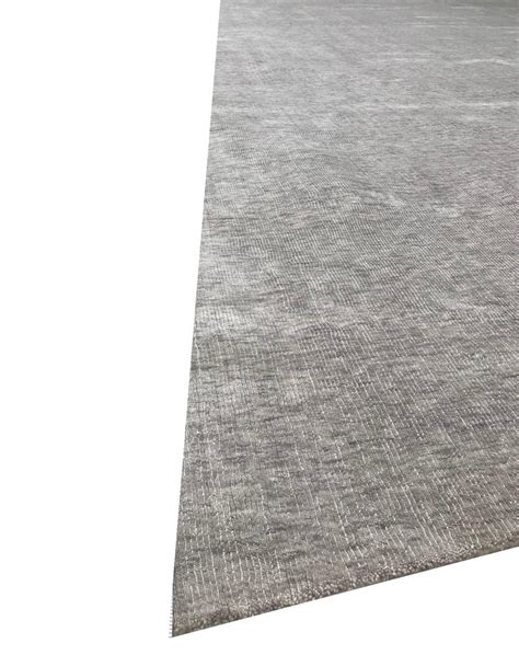 Solid Silver Gray Rug Hand Loomed Hi Low Stripe Bamboo Silk Berlin