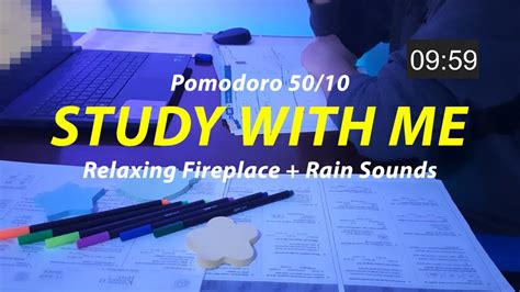 2 HOUR STUDY WITH ME Pomodoro 50 10 Relaxing Fireplace Rain