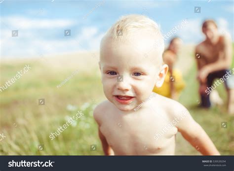 Boy Runs Across Field Naked Diapers Stock Photo Shutterstock