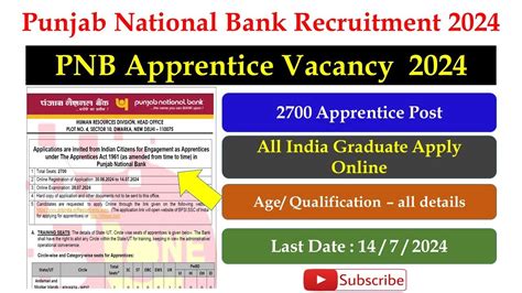 PNB Apprentice 2024 Notification PNB Apprentice Recruitment 2024 Punjab