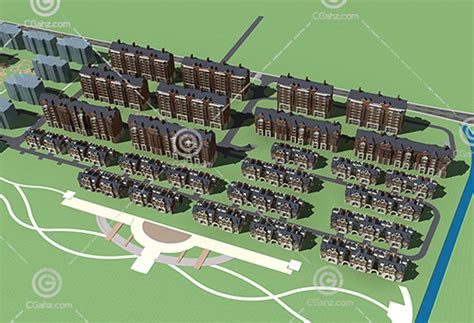 现代多层住宅别墅组合小区3d模型下载 Cg爱好者网免费cg资源ae模板3d模型分享平台