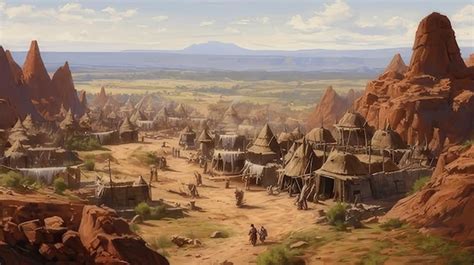 An Image Of A Desert Town With A Mountain In The Background Premium