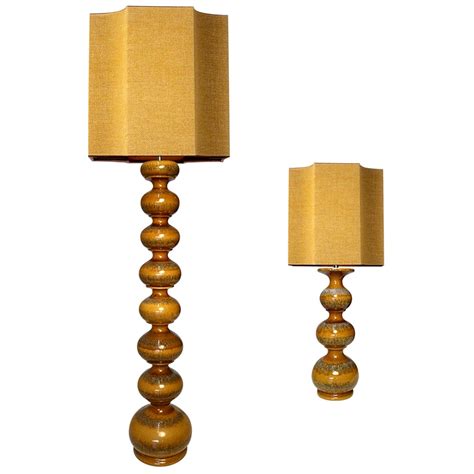 Pair Of Extra Large Glass Shaped Table Lamp With Custom Made Silk Lamp R Houben For Sale At 1stdibs