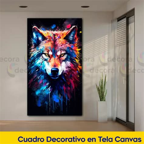 Cuadro Lobo Abstracto Colores Canvas Elegante X