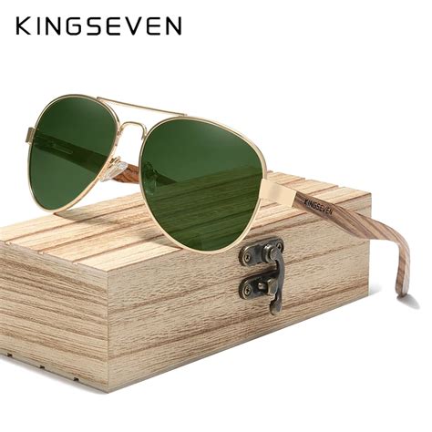 Kingseven High Quality Natural Zebra Wood Temple Alloy Frame Men