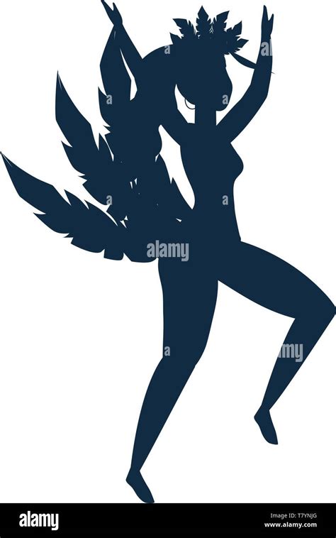 Girl Dancing With Feather Headdress Celebrating Carnival Silhouette