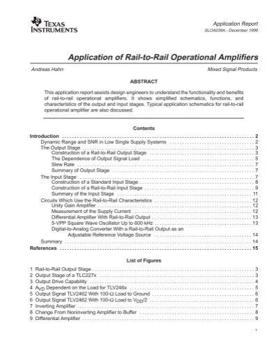 Use Of Rail To Rail Operational Amplifiers Texas Instruments