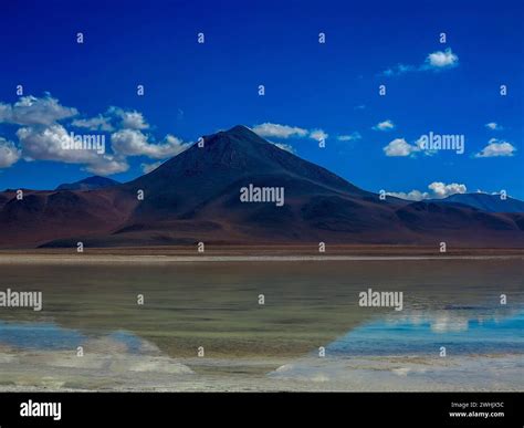 miniques lagoon  volcano atacama desert chile andes stock photo