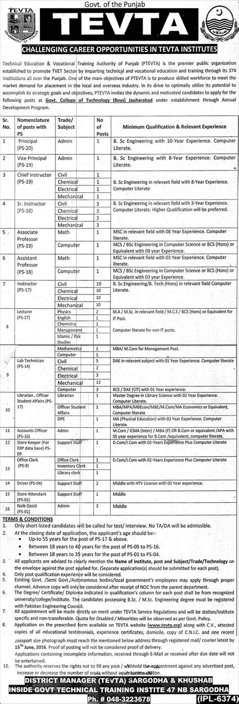 Tevta Jobs May Form Teaching Admin Vacancies Apply Procedure